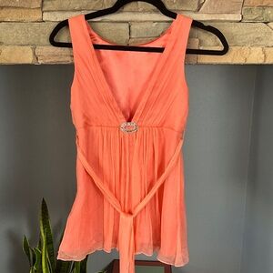 Laundry Y2K Silk Babydoll Going Out Top Party Sequins Sheer Peach Orange XS